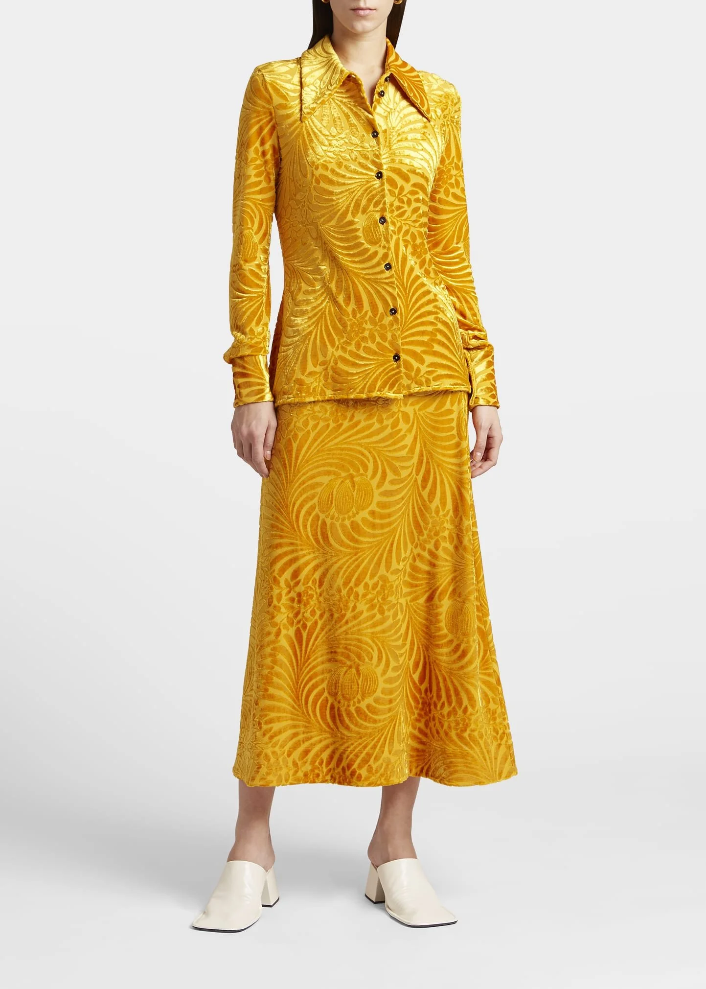 Burnout Velvet Button-Down Top