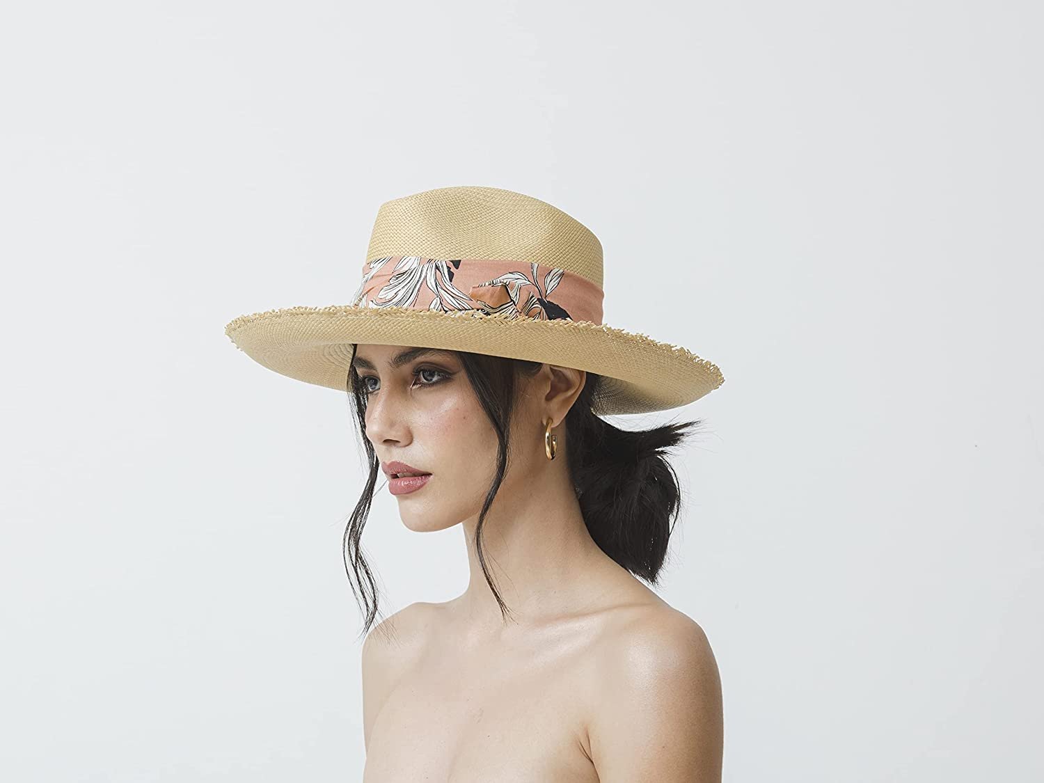 Frayed Long Brim Aguacate Hat With Fabric Band