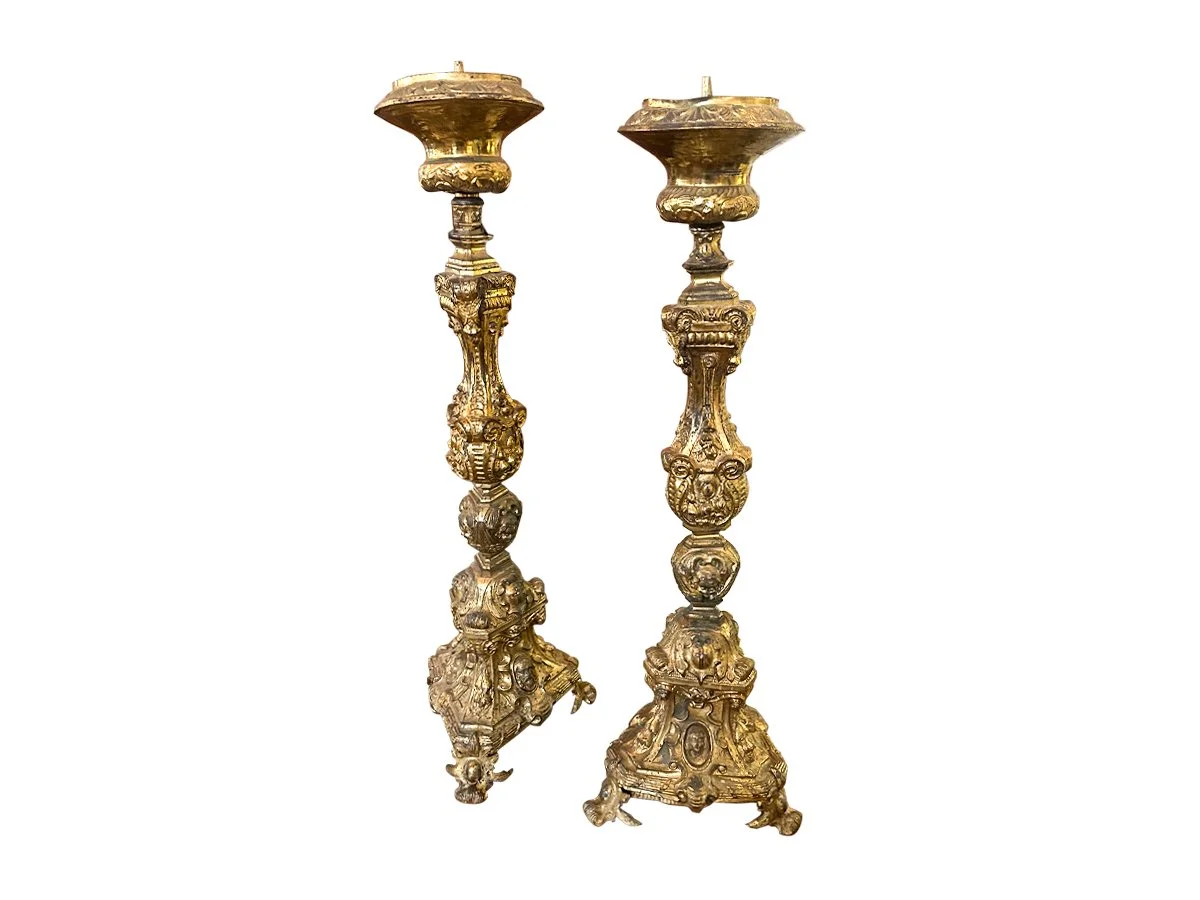 Pair of French Gilt Brass Altar Sticks