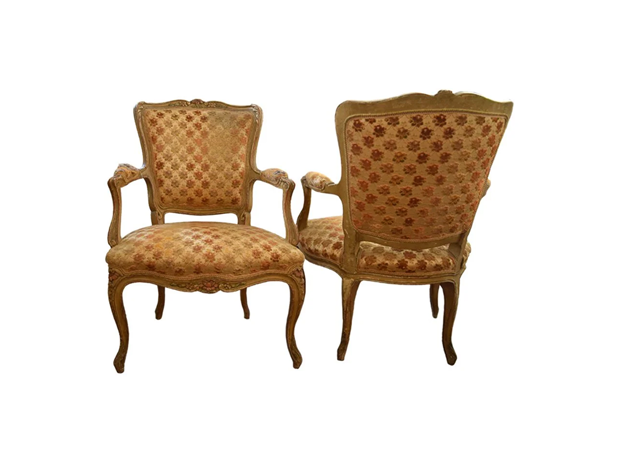 Painted Louis XV Velvet Arm Chairs (4)