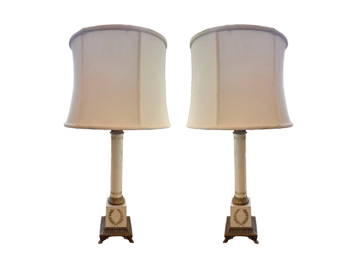 Pair of French Directoire Style Tole Table Lamps