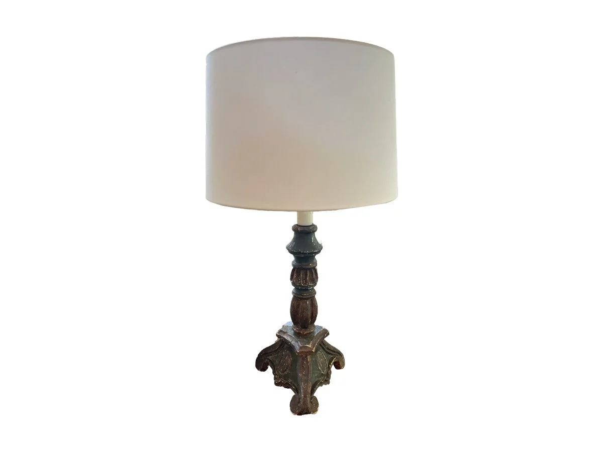 Italian Wooden Green Pricket Table Lamp
