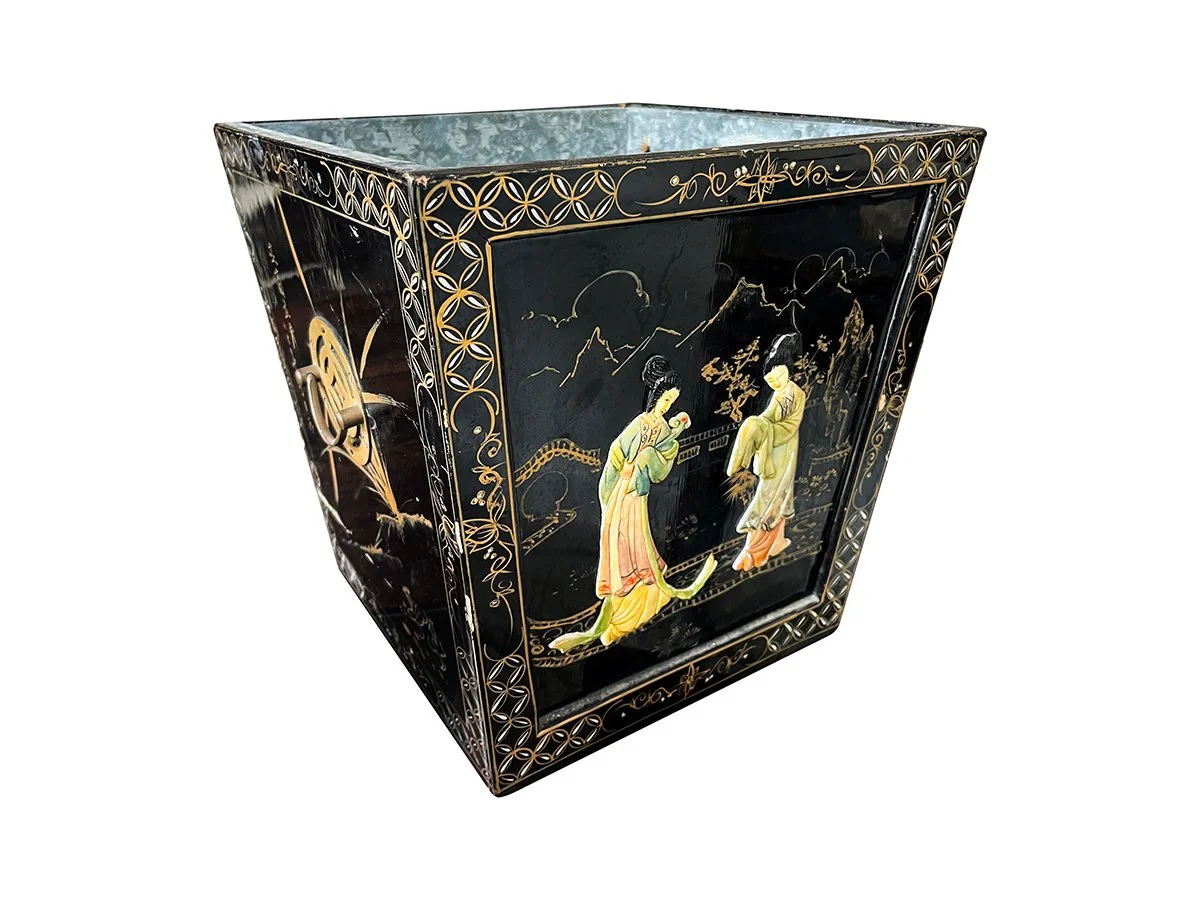 Mid-Century Chinoiserie Waste Basket or Planter