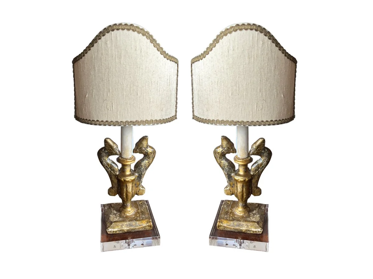 Pair of Gold Fragment Lamps with Shades