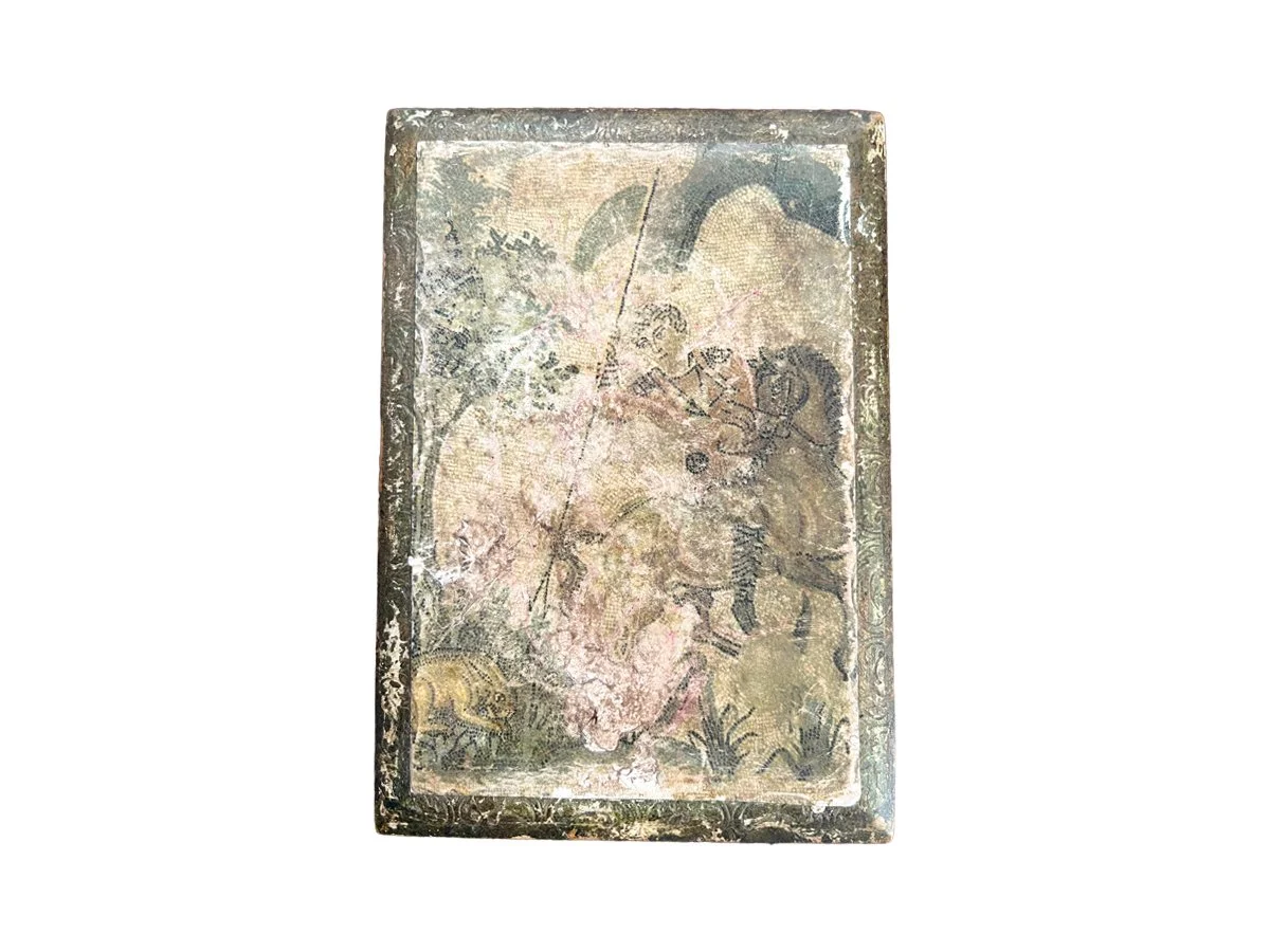 Antique Painted Wood Box with Equestrian Scene