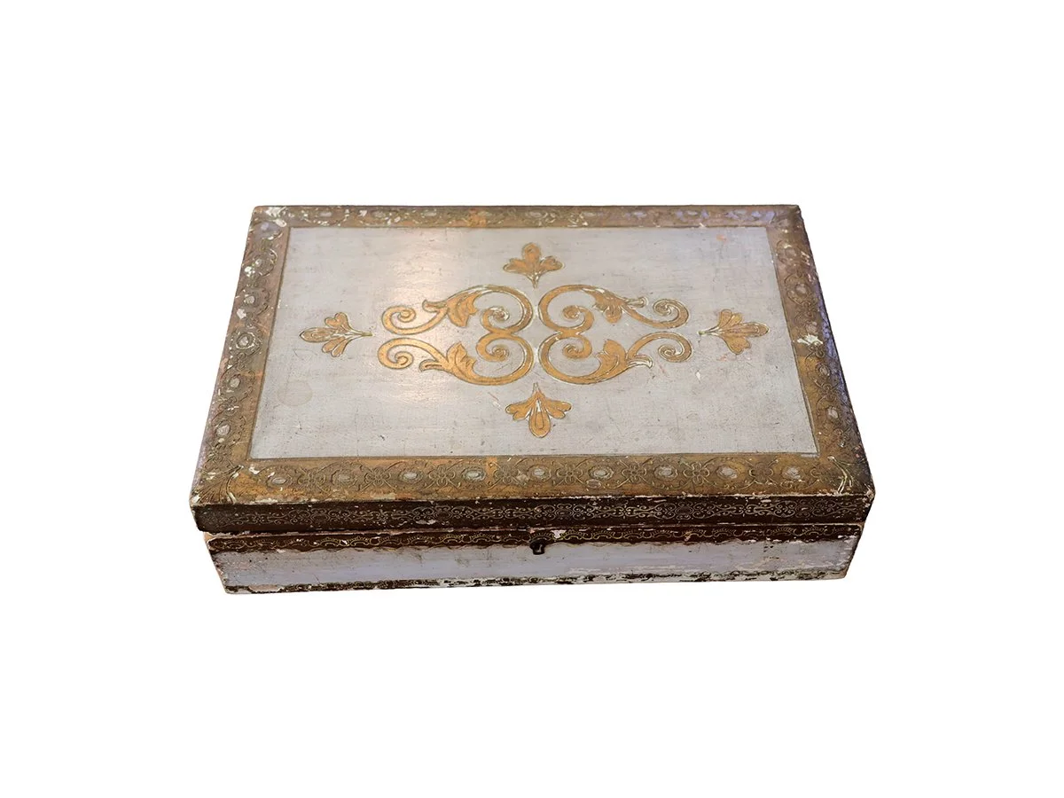 Florentine Jewelry Box with Green Velvet Interior