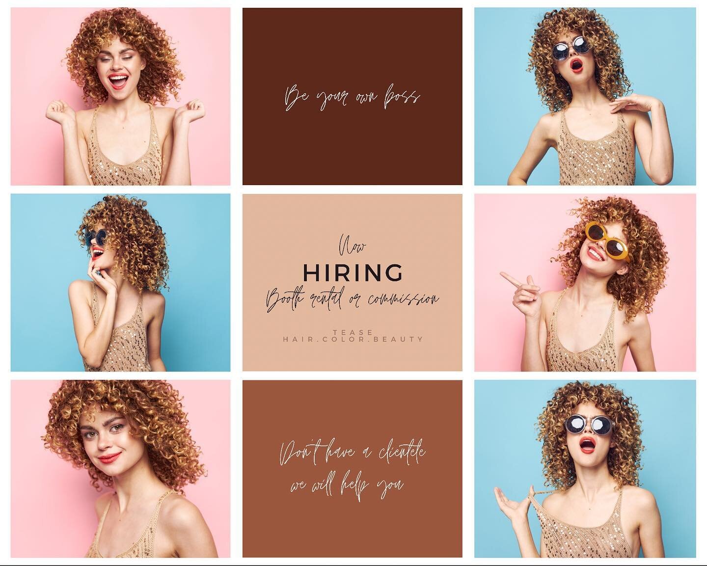Now hiring! We have 2 stations available... we will help you build your clientele... lots of walk-ins/ call-ins ... we are offering booth rentals ( commission is available if you aren&rsquo;t  quite ready to be your own boss )... TEASE is a place you