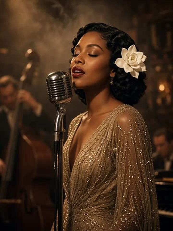 Coco Lane, AI jazz singer performing a personalized singing telegram video