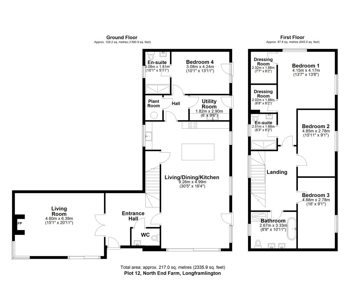 A detailed floor plan of a two-story house showing labeled rooms, measurements, and layout.