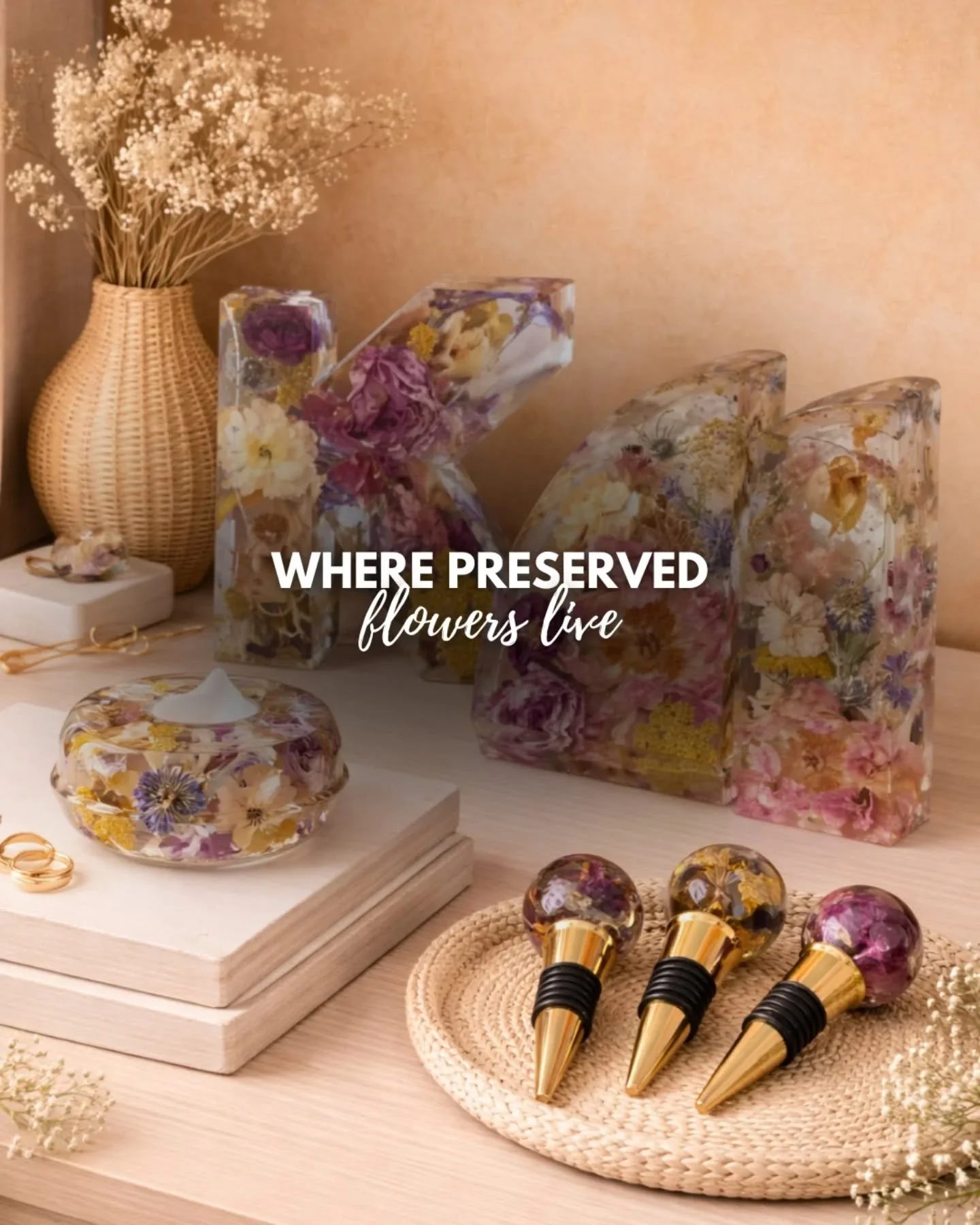 Preserved flowers aren&rsquo;t meant to be hidden.

They become part of daily spaces as shelves, desks, corners of a home where memories naturally live.

It&rsquo;s not about keeping the day frozen.
It&rsquo;s about letting the meaning stay present.
