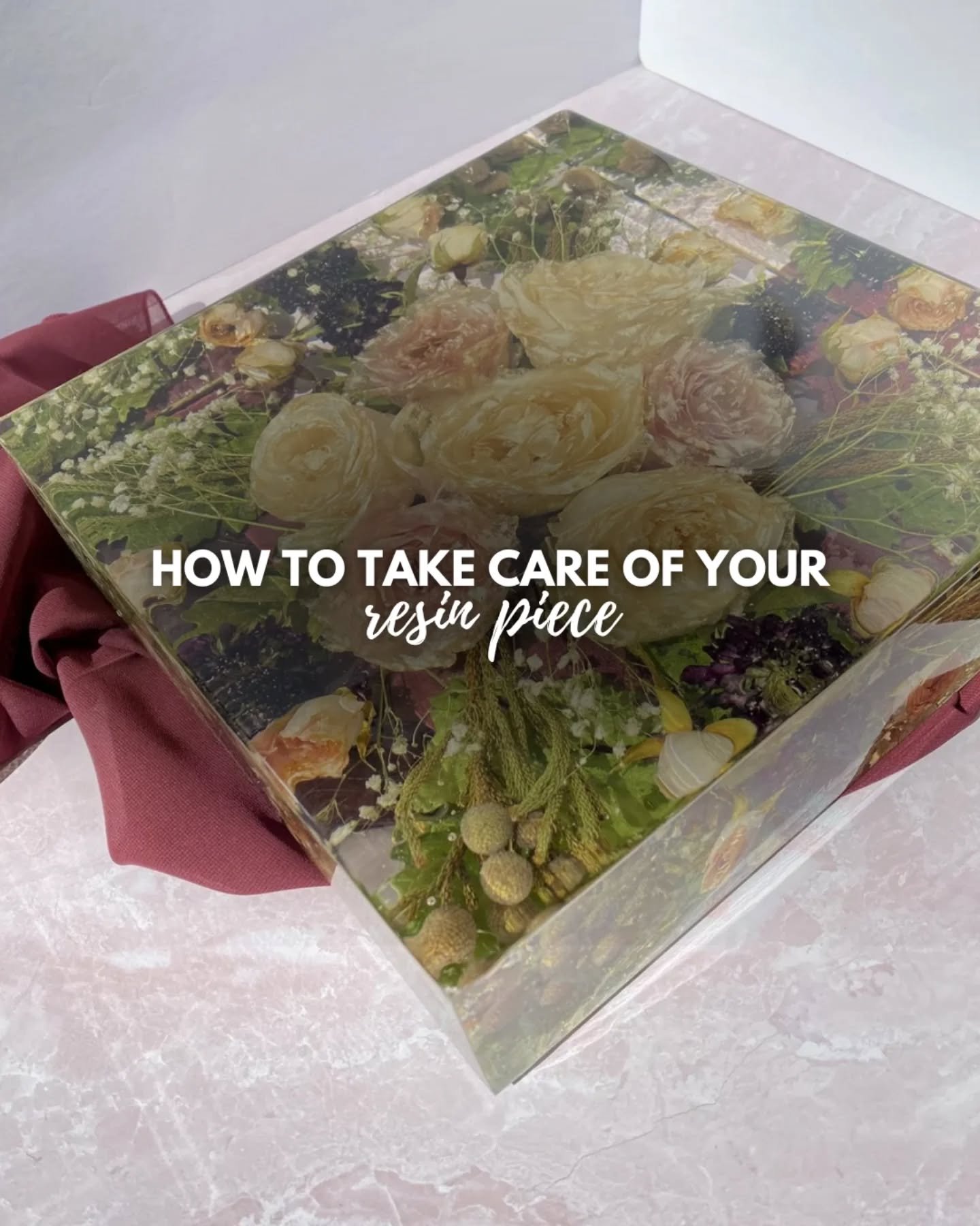 Here are the basic care tips to keep your resin piece looking its best.

They&rsquo;re easy to follow and help your keepsake last longer.

If you have questions, DM me anytime. I&rsquo;ll be happy to guide you. 🤗

#flowerpreservation #bouquetpreserv