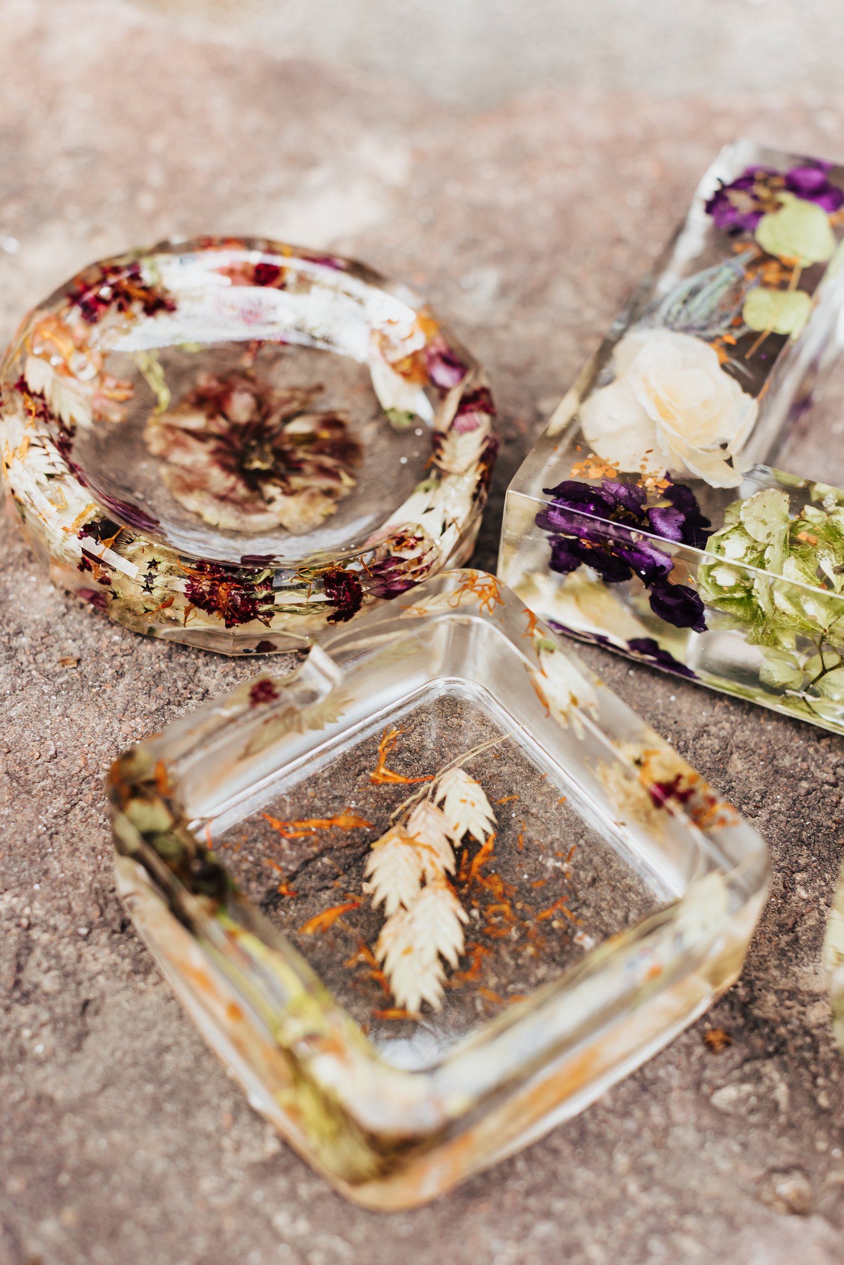 Designs by Maha Wedding Flower Resin Preservation Dried Bridal Bouquet Trinket Dish Letter Block