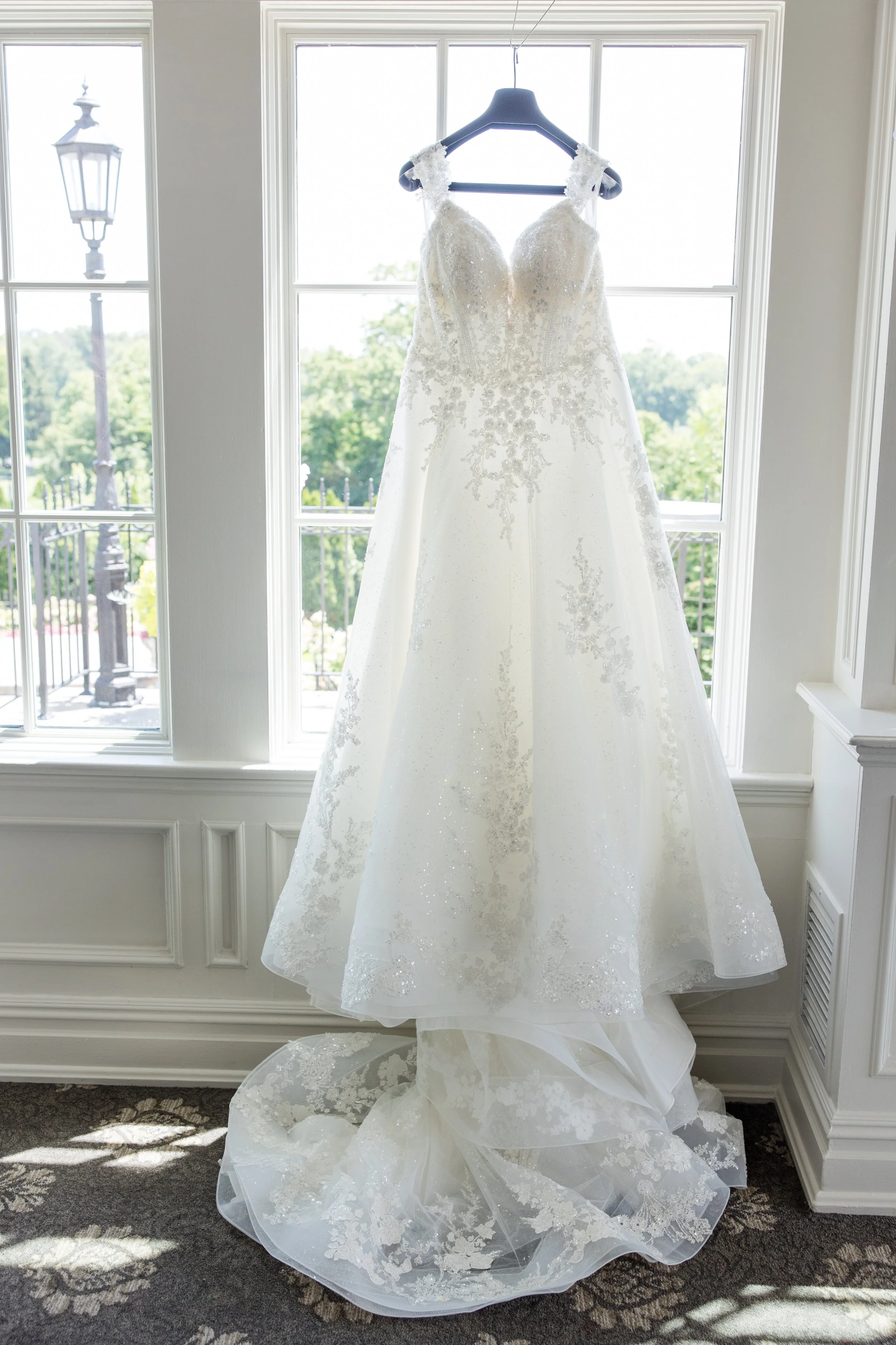 Bride dress photo at The Park Savoy Estate in Florham Park, NJ by wedding photographer, Jessica Anne Photography