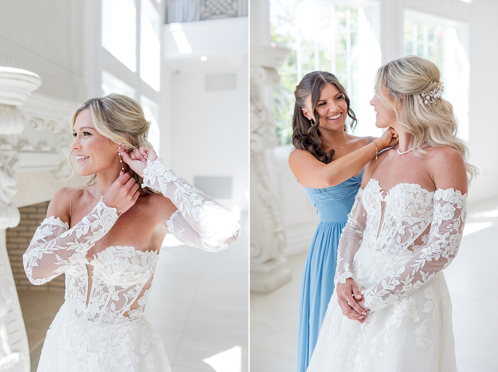  bride getting ready for elegant summer wedding at Estate of Florentine Gardens  