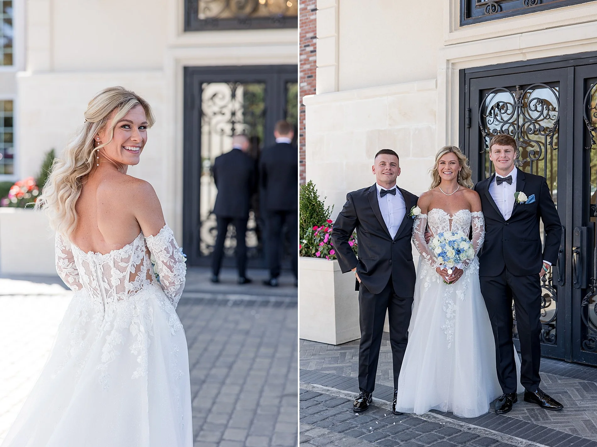  candid first look between bride and her two brothers  