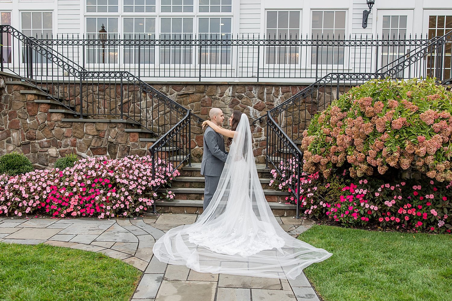  bride and groom by staircase at Park Savoy Estate 
