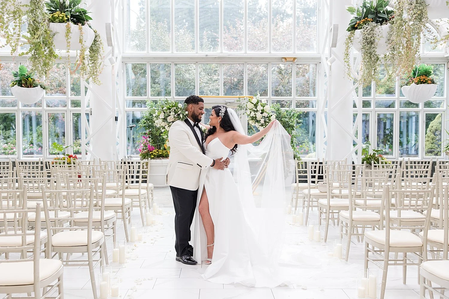  wedding photos of bride and groom in The Conservatory of Madison Hotel Wedding  