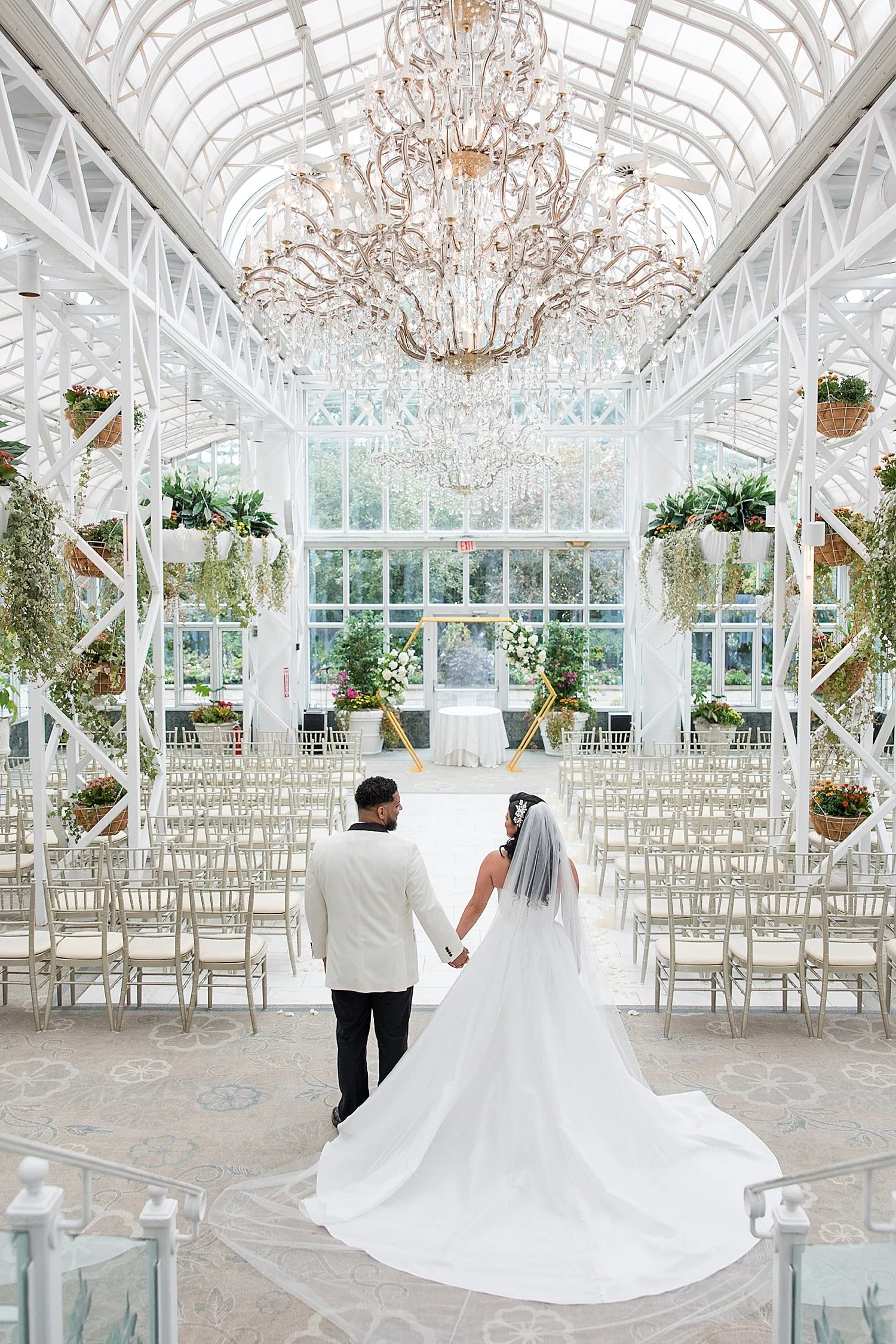  bride and groom photos in the wedding ceremony space of the Conservatory of Madison Hotel 