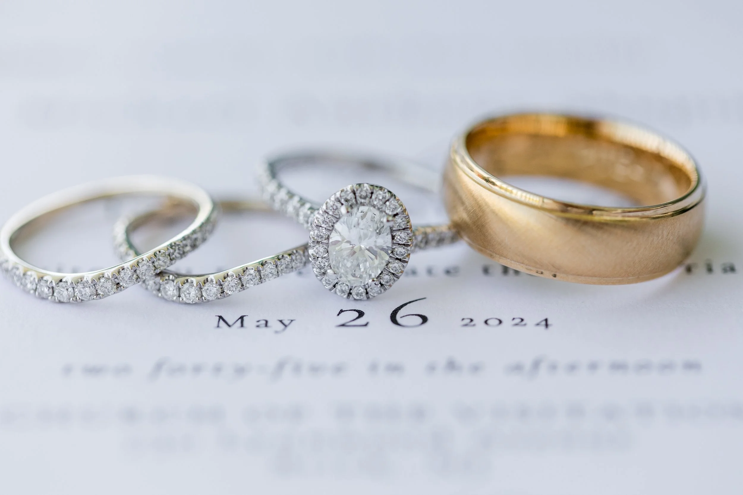 Wedding rings with wedding date detail shot photo by Jessica Anne Photography