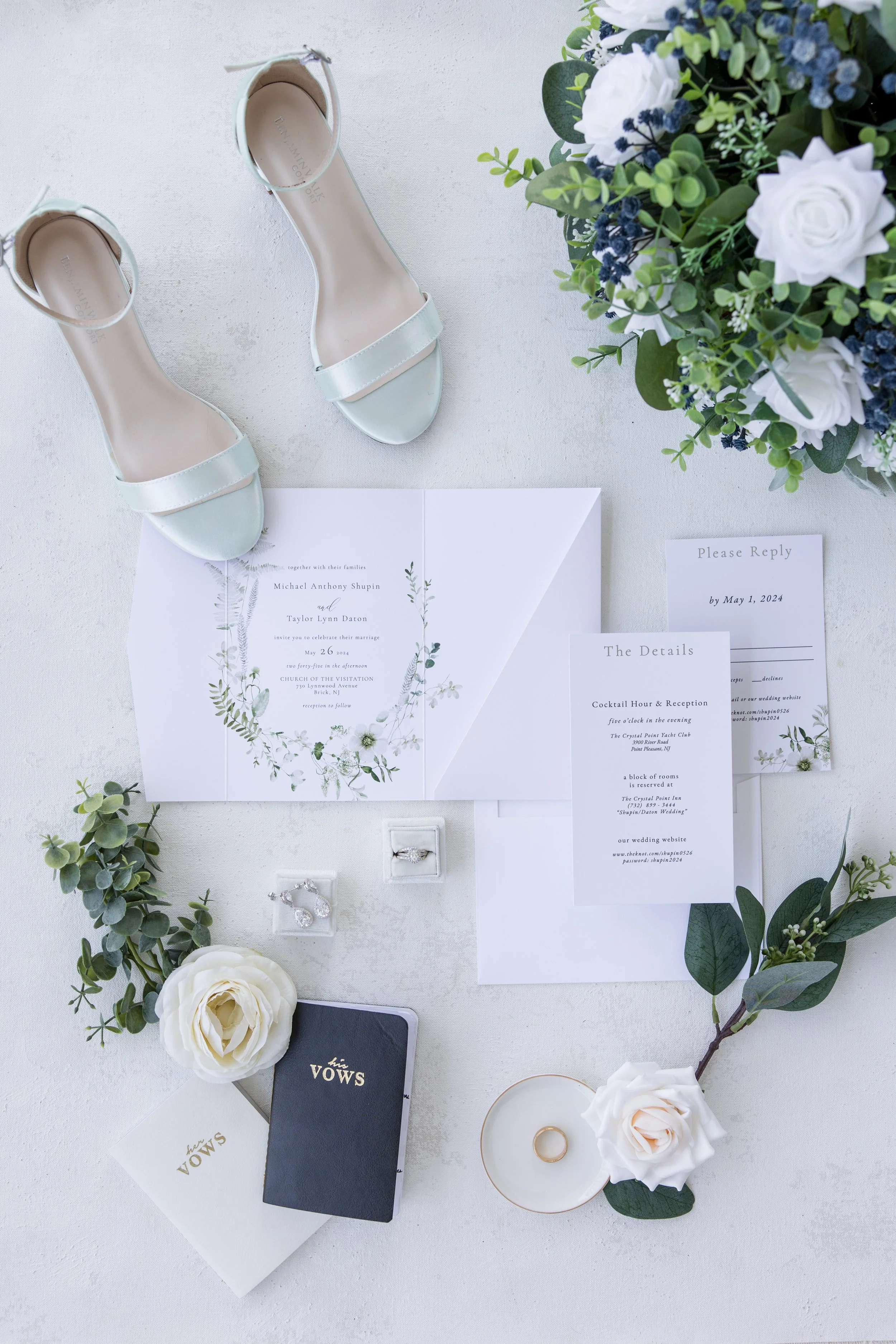 Wedding details shot - invitation, vows. shoes. Photo by Jessica Anne Photography