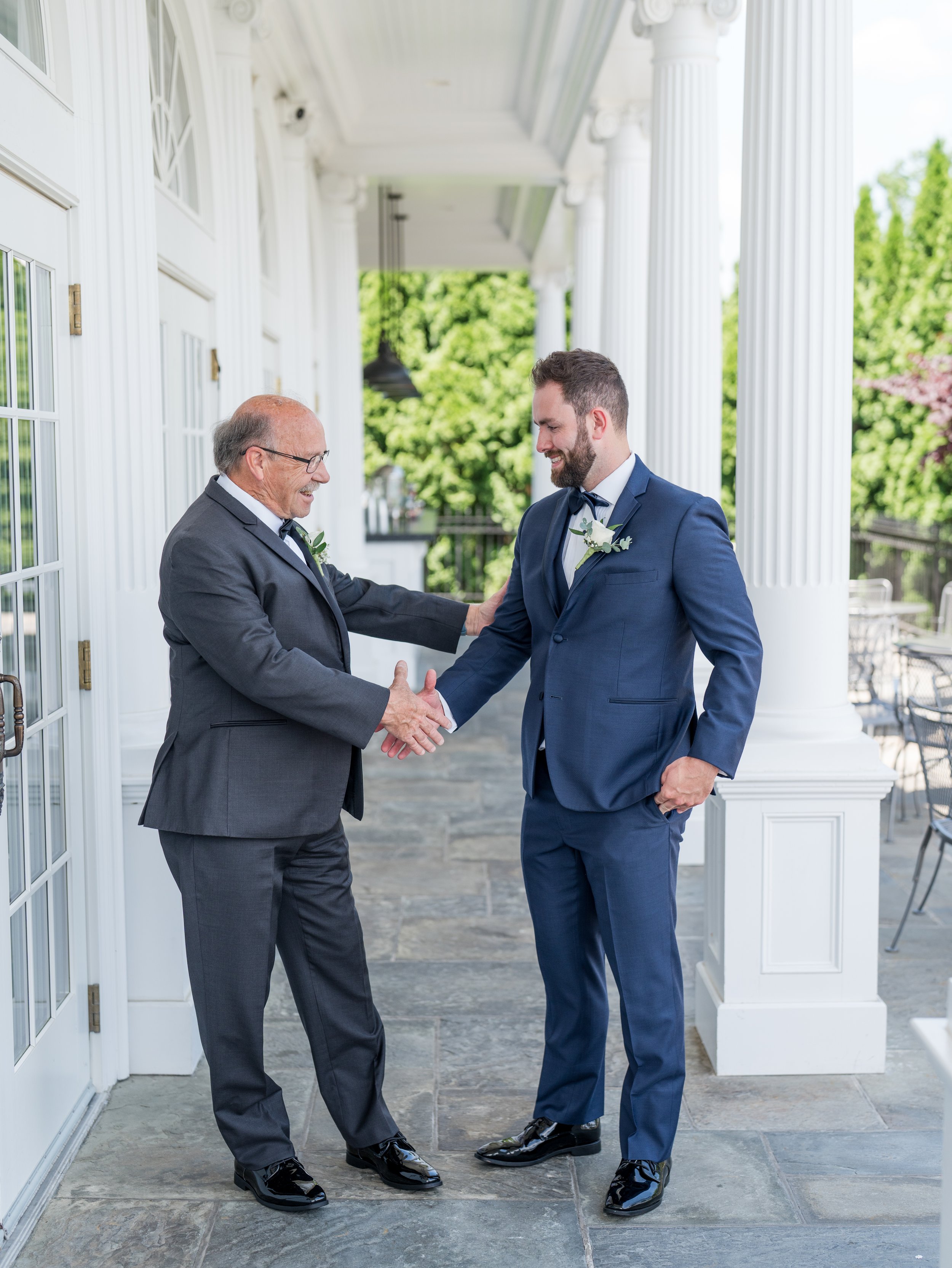 Groom and father photo in front of The Park Savoy Estate in Florham Park, NJ by wedding photographer, Jessica Anne Photography