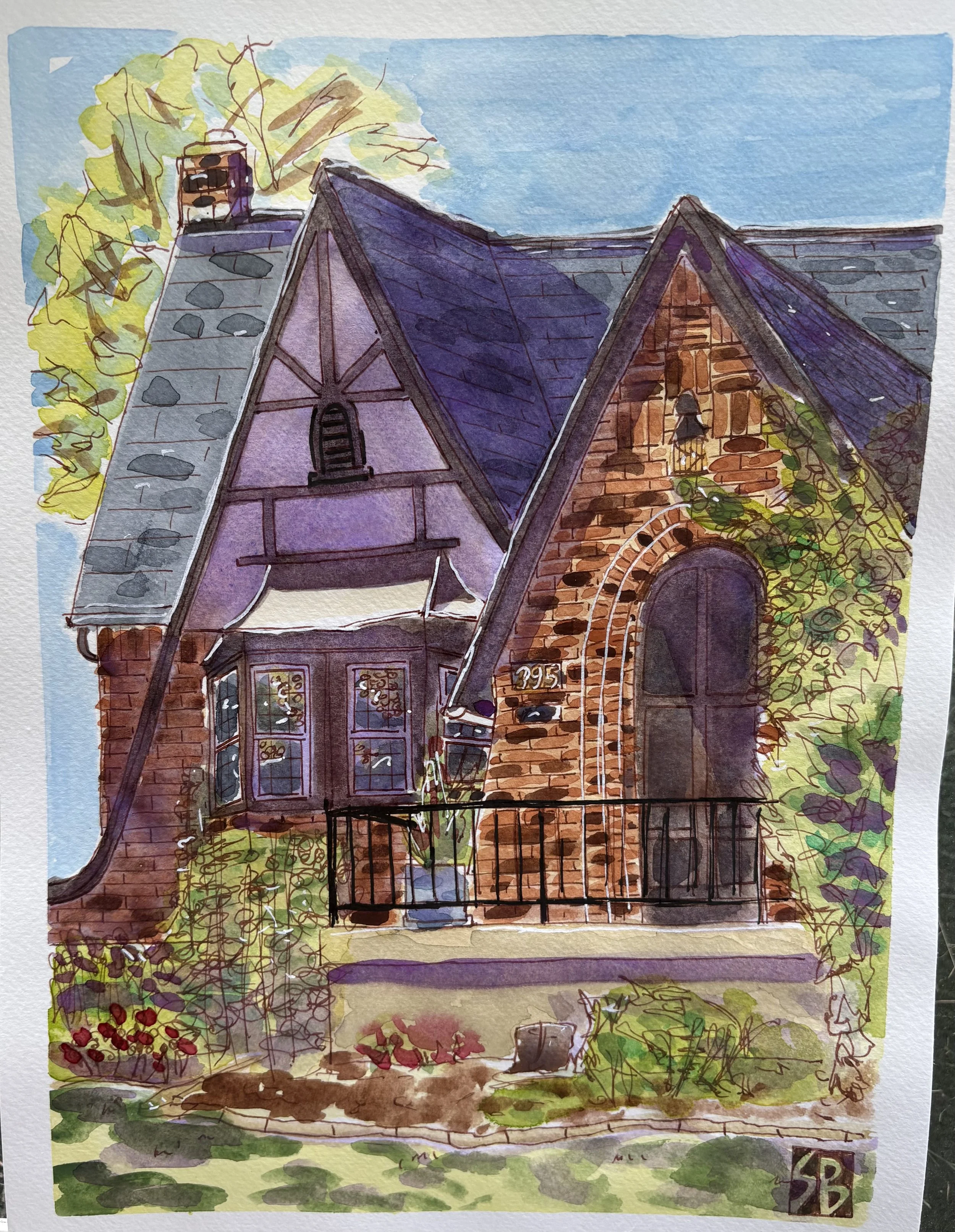Tudor-style home
Ink and Watercolor
