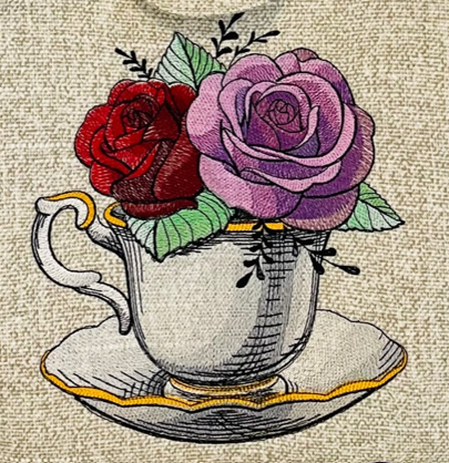 Rose Tea Cup, 6.77"(w) x 7.8"(h), 51594 stitches