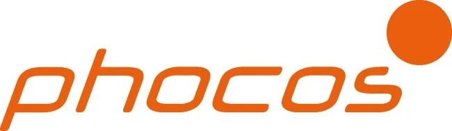 Phocos logo in orange font with a circular dot above the letter "s."
