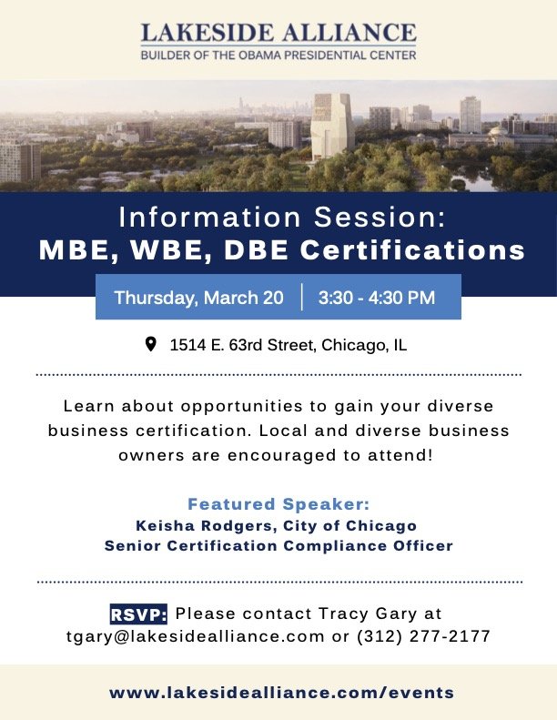 Information Session: MBE, WBE, DBE Certifications — Lakeside Alliance