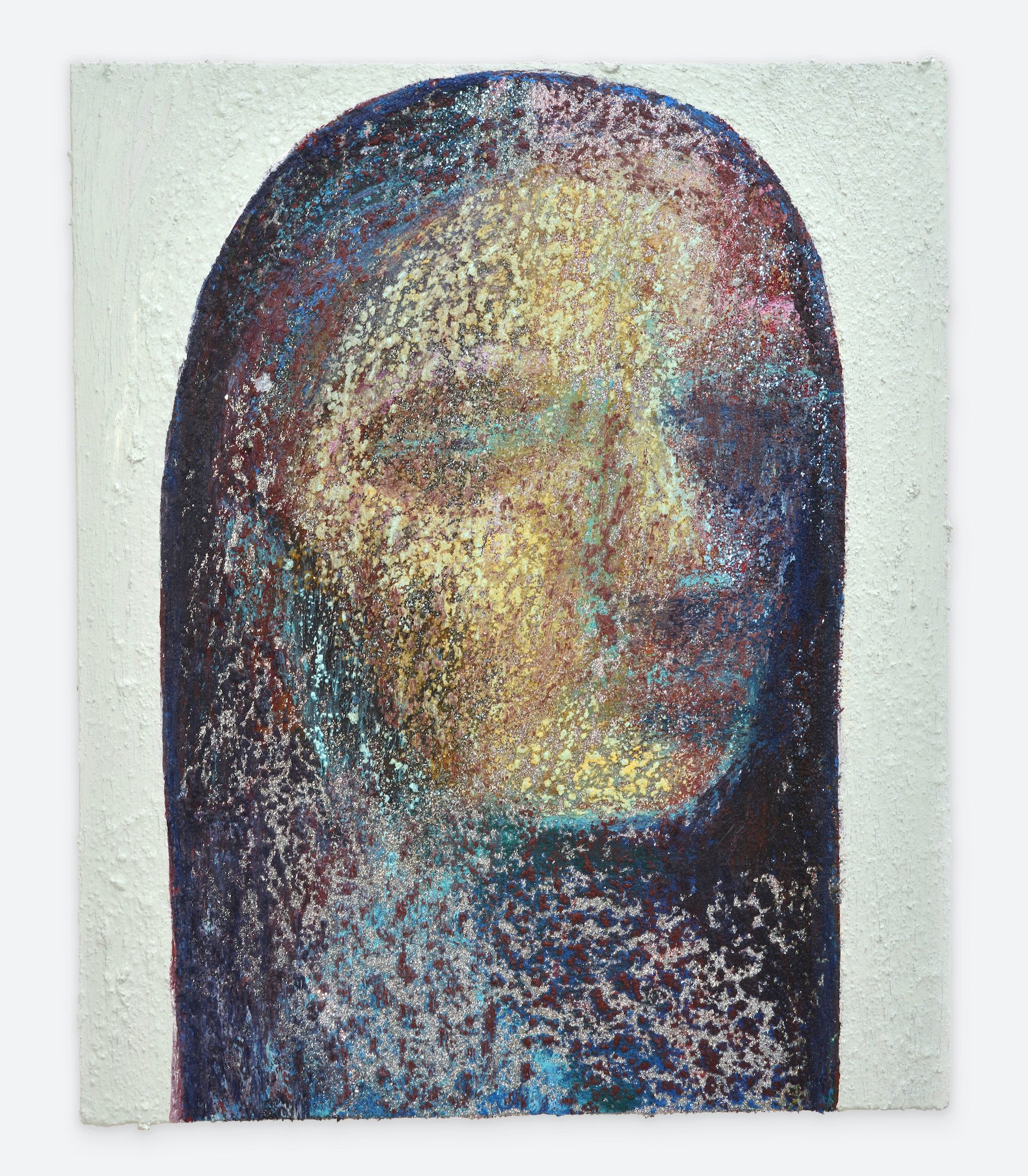 Not Completely Forgotten / 2023 / oil stick and glitter on canvas / 24" x 20"