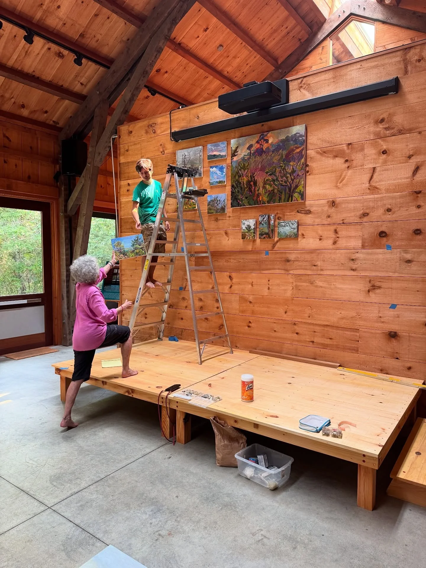 With the help of Monina von Opel, chair of the Stillpoint Art Committee, 22 year-old fine artist Nicholas Grassi (@nicholasgrassiart) hung his new show today! And Monina even let her husband Edward Miller help for a few minutes. For 15 years, Edward