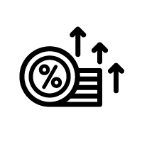 icon of a percentage sign with arrows going up