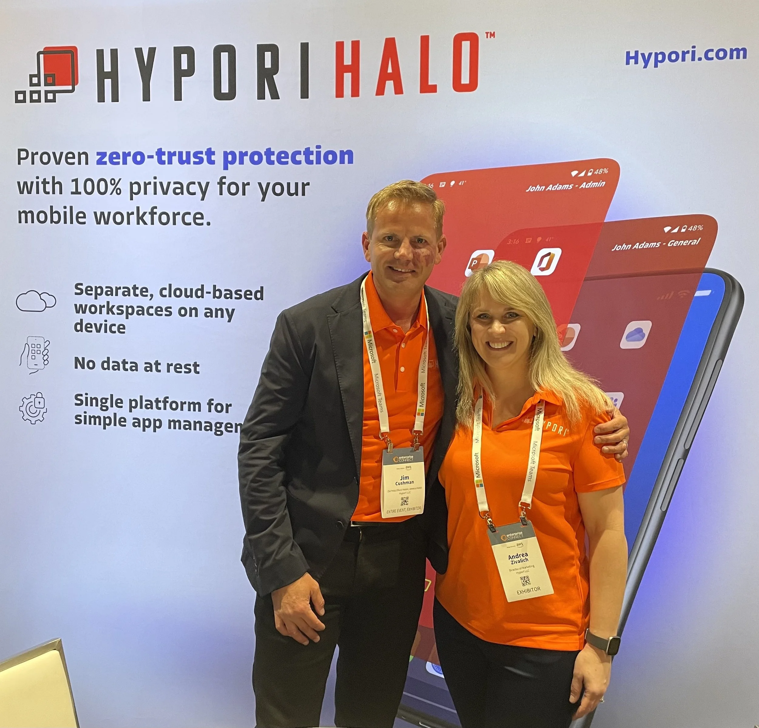 Jim Cushman and Andrea Zivalich at Enterprise Connect 2022 in Orlando, Florida, March 2022.