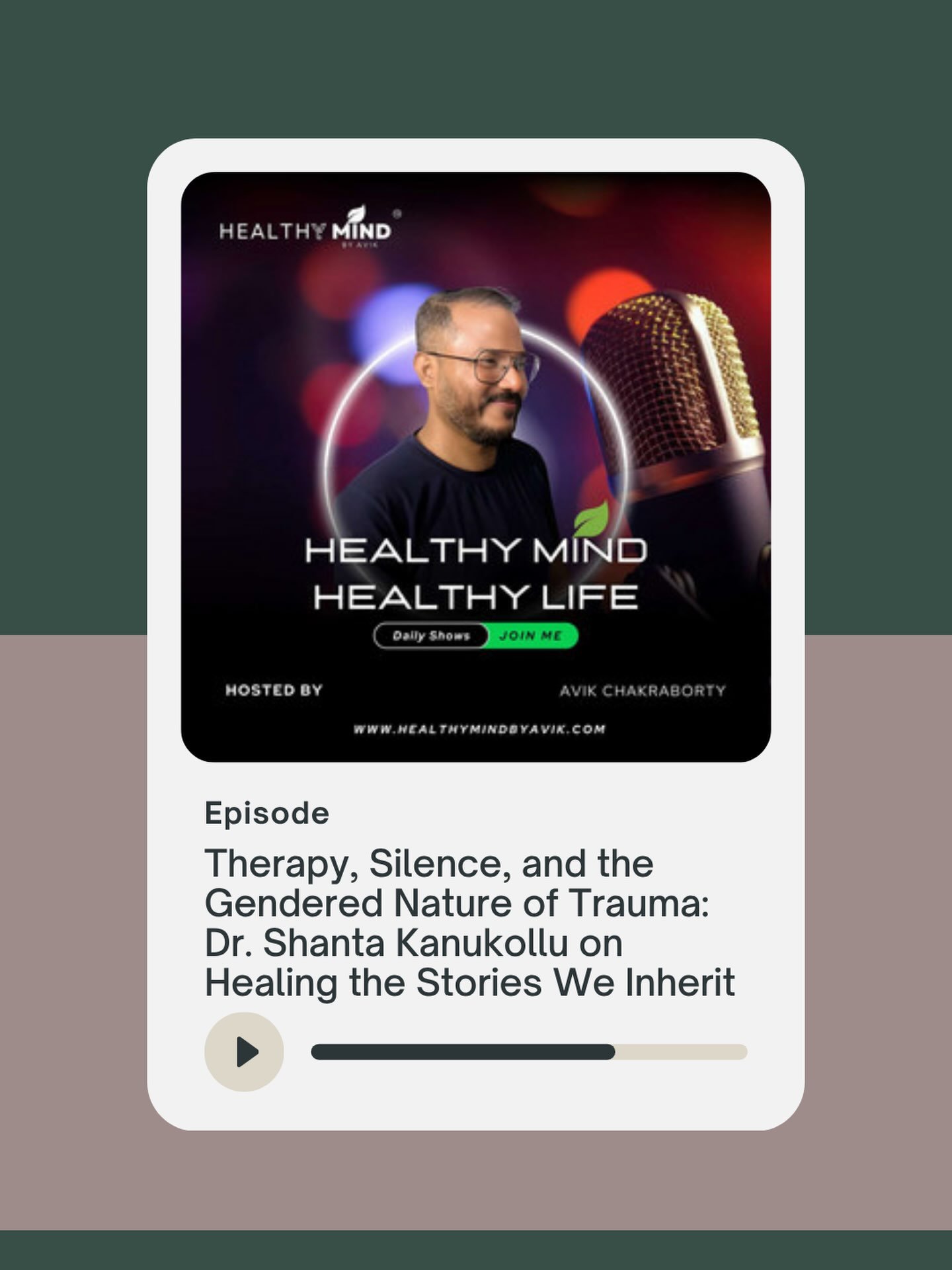 What happens when silence gets passed down from one generation to the next?

I recently joined Healthy Mind, Healthy Life&nbsp;for a conversation about therapy stigma, intergenerational trauma, and the gendered ways we understand - and respond to - t