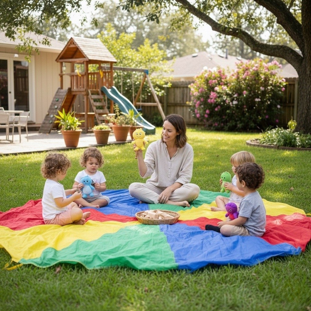 A non traditional early childhood educator teaching self-regulation with the feeling buddies to four children in Miami