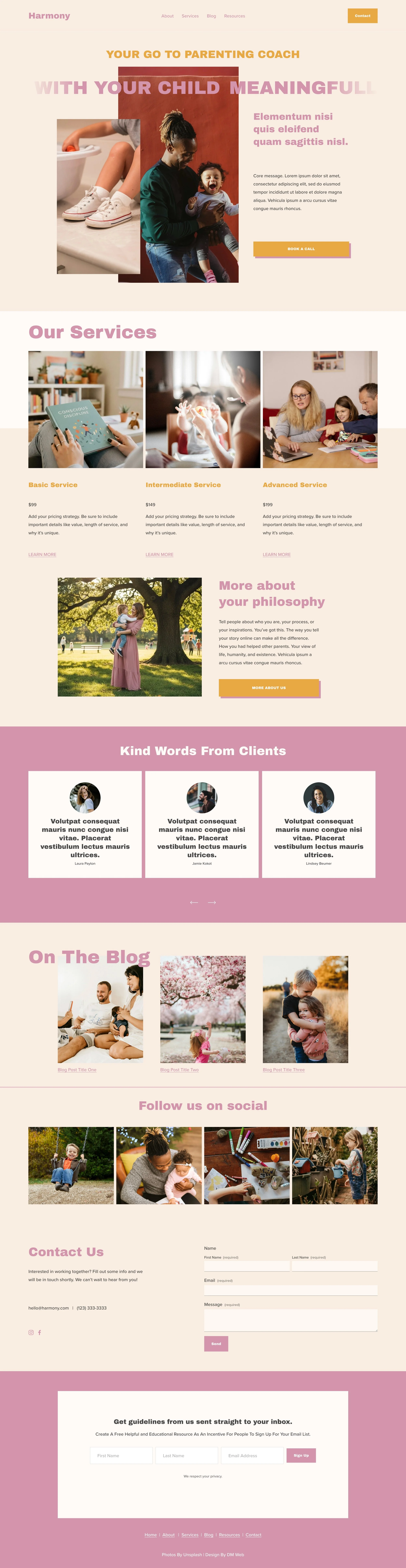 Desktop Homepage Display of Squarespace Website Template for Early Childhood non traditional Educators