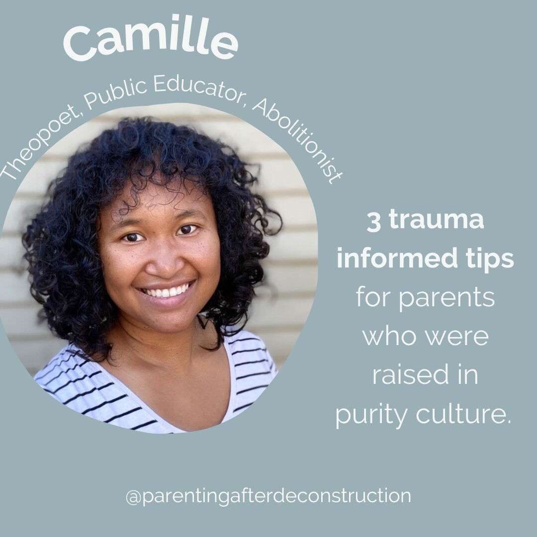 PURITY CULTURE conversation PART 2 with @hellocamilleh Thursday March 17th at 9:15am on IG LIVE! Join us (or the recording) as we chat about 3 trauma informed tips for parents who were raised in purity culture. 

Drop your questions below.