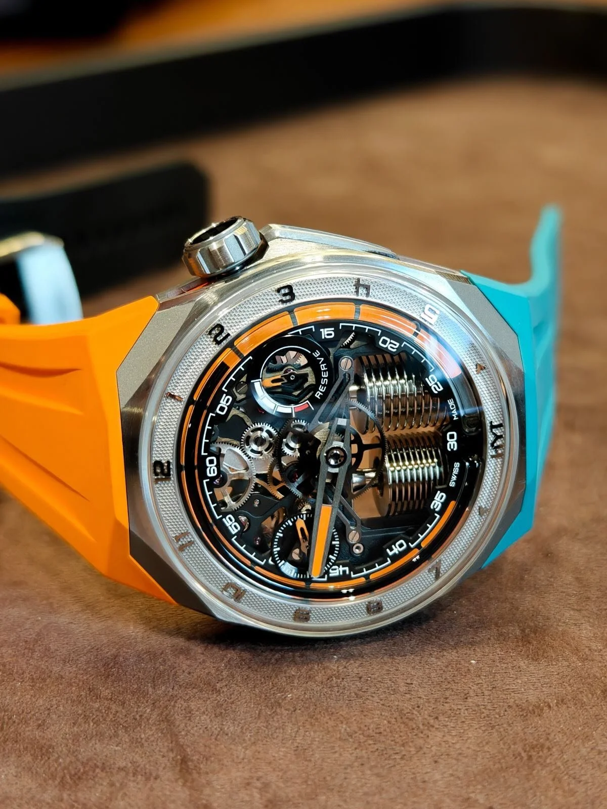 Watches And Wonders Geneva 2026 exclusive, the NEW variations of the @hytwatches S1 Series &mdash; S1 Titanium Orange, S1 Titanium DLC Red, S1 Beadblasted Titanium Blue and S1 5N Gold Titanium Cigare &mdash; where hydromechanical innovation meets una