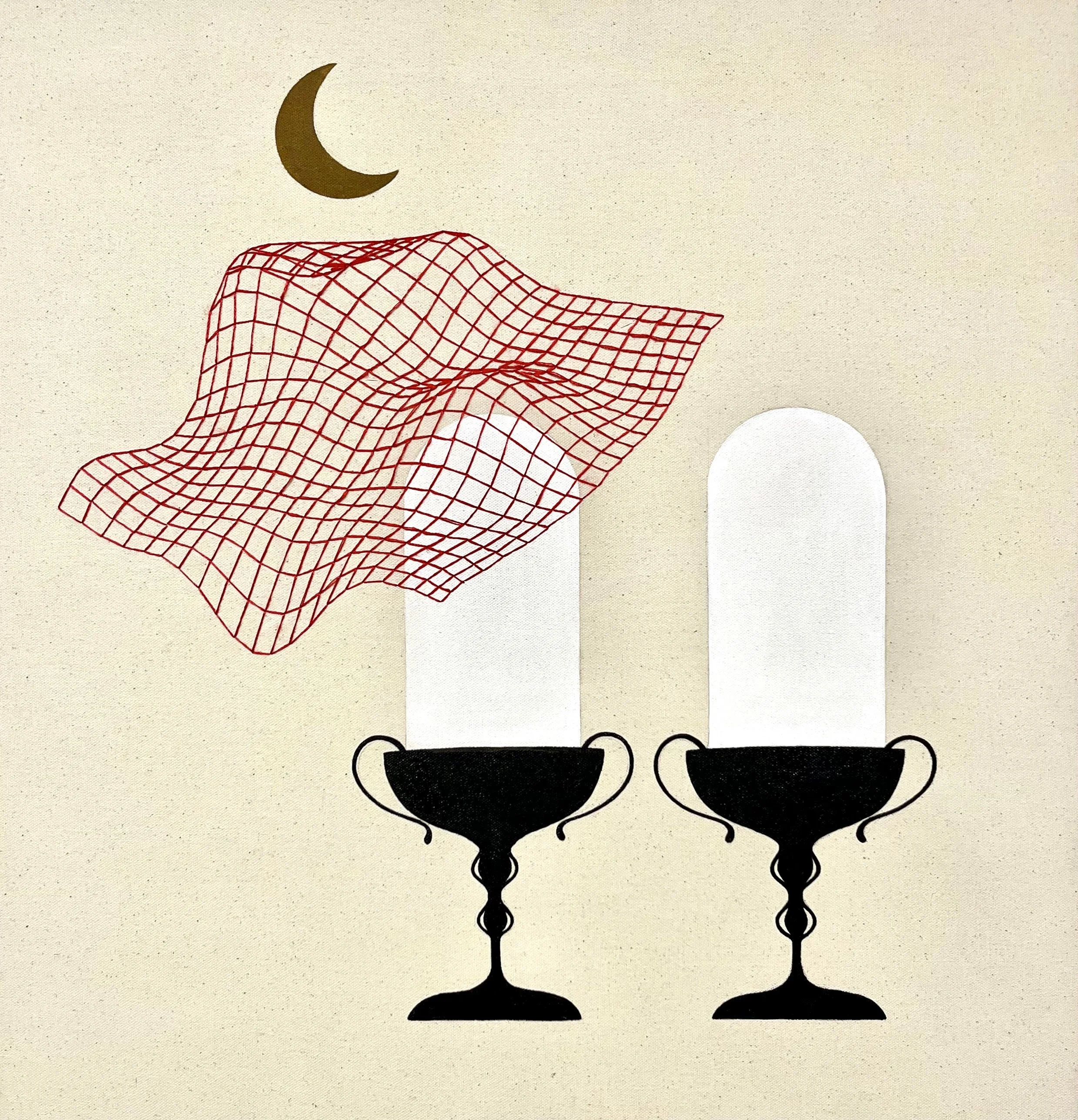   Night Migrations,   acrylic and thread on canvas, 18” x 24”, 2023 