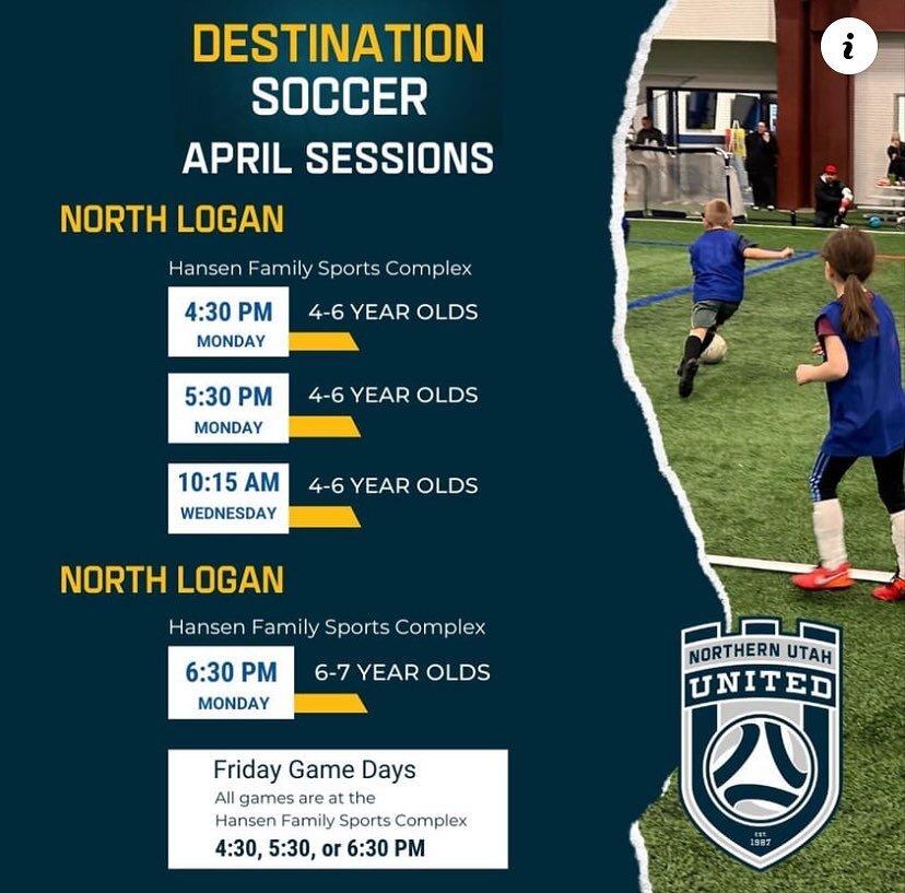 April Sessions Of Destination Soccer are OPEN!

Destination Soccer is a wonderful supplemental development program for kids between 4-7 to help them develop a love for the game. 

The training is done by skilled and experienced coaches in order to he