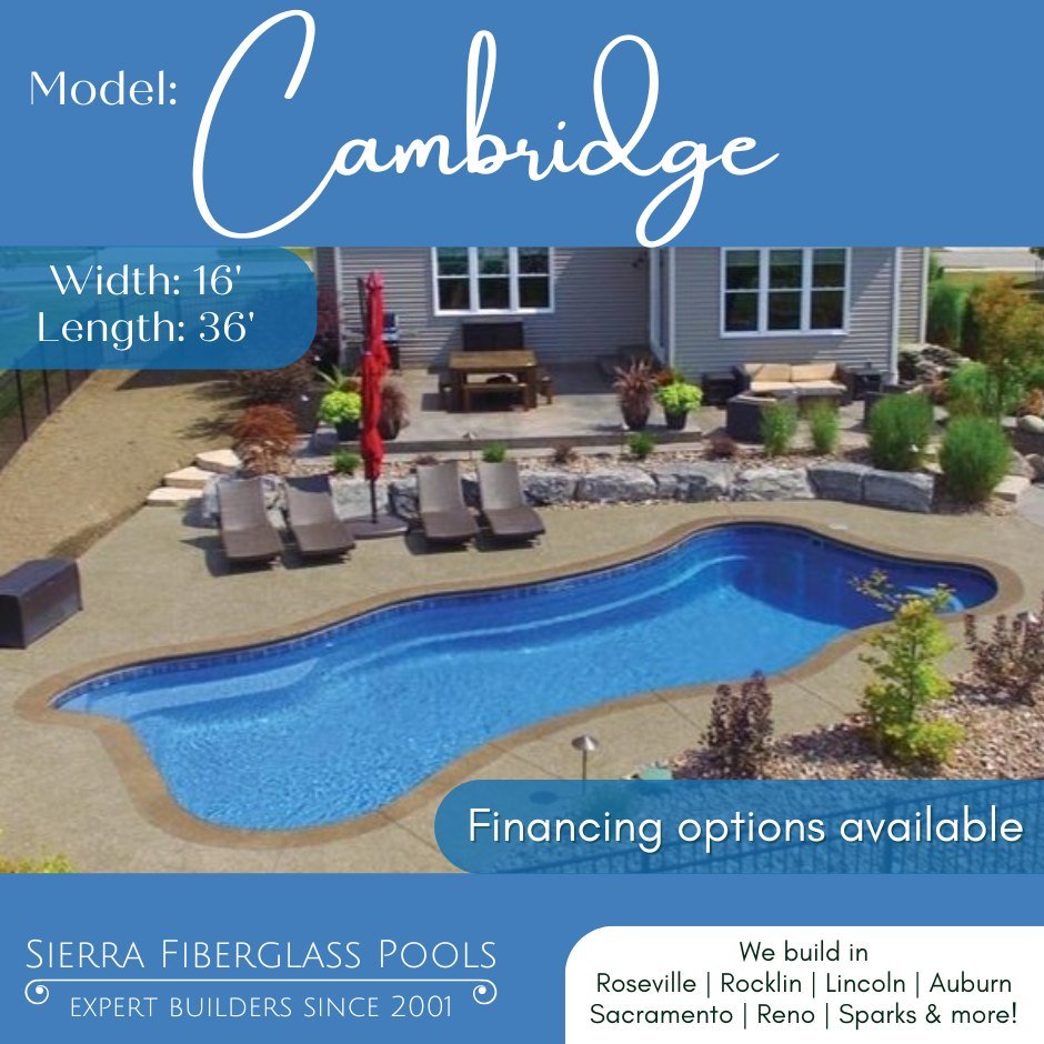The Cambridge is a stunning pool with ledges for all ofyour guests. Get your fiberglass pool project started today! Visit sierrafiberglasspools.com to learn more. 

 #renonv #sparksnv #lincolnca #rosevilleca #sierrafiberglasspools #auburnca #poolside