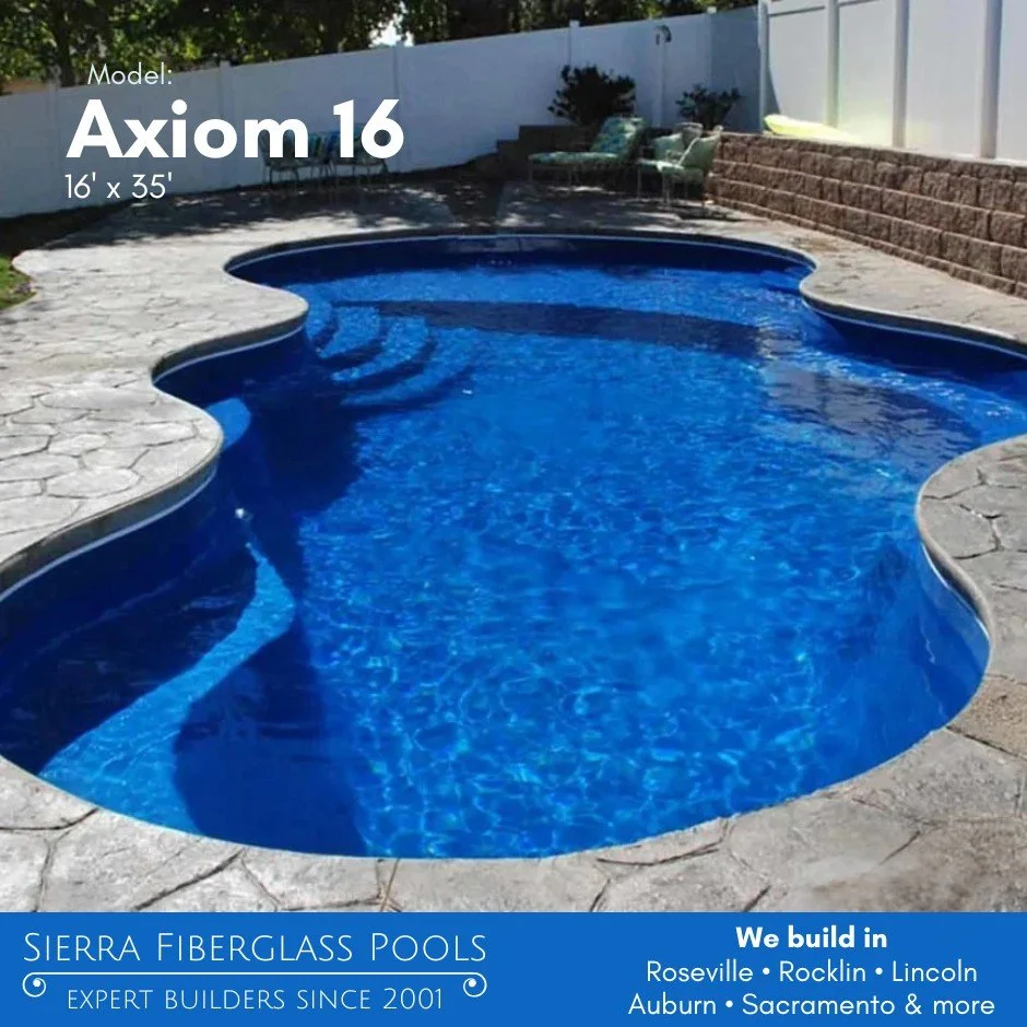 The Axiom 16 has a stunning shape with lots of ledges! Visit sierrafiberglasspools.com to learn more about our beautiful, efficient pools.