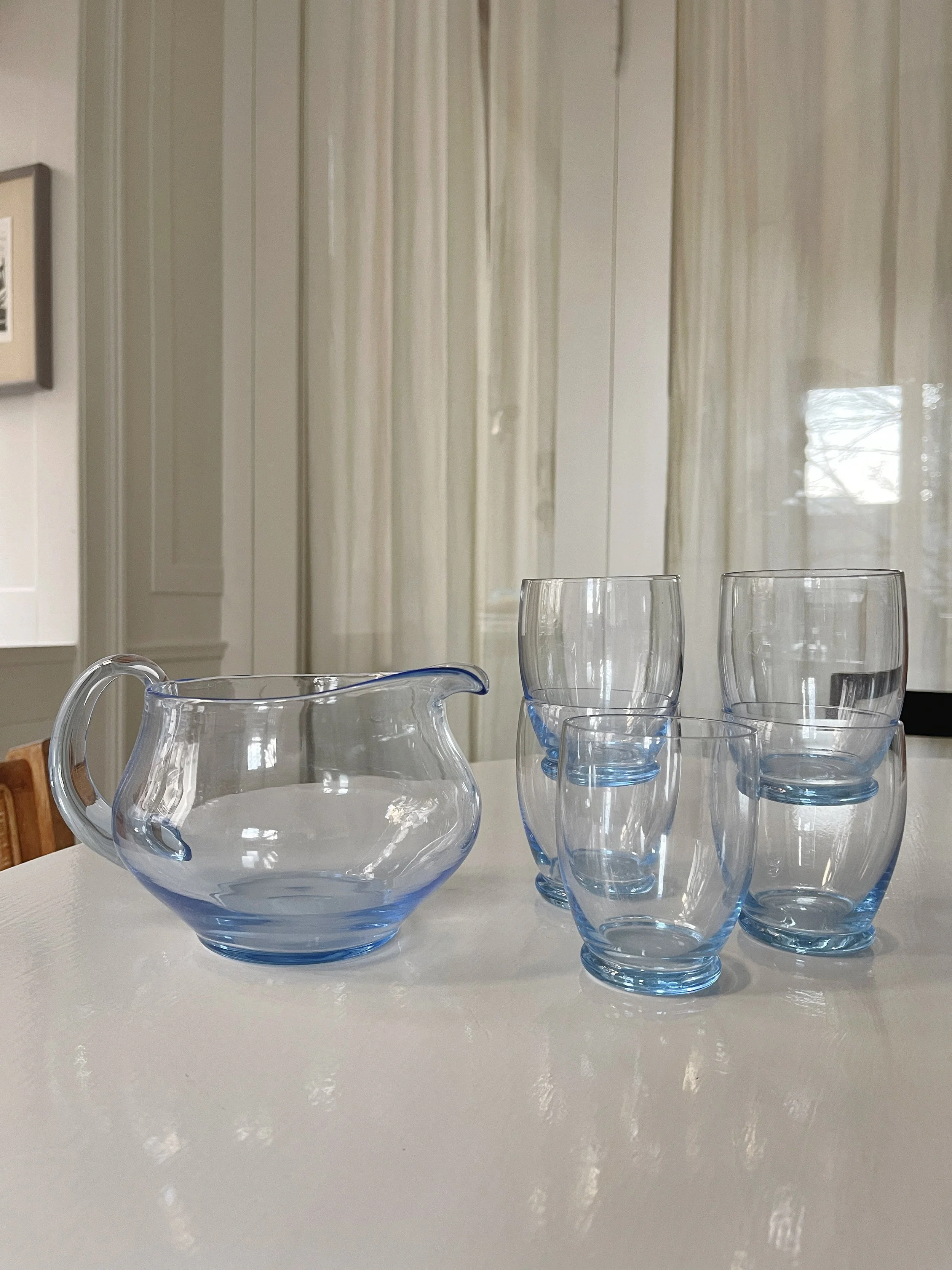 Holmegaard Water Set with Jug and Five Glasses Denmark, c. 1955–1965