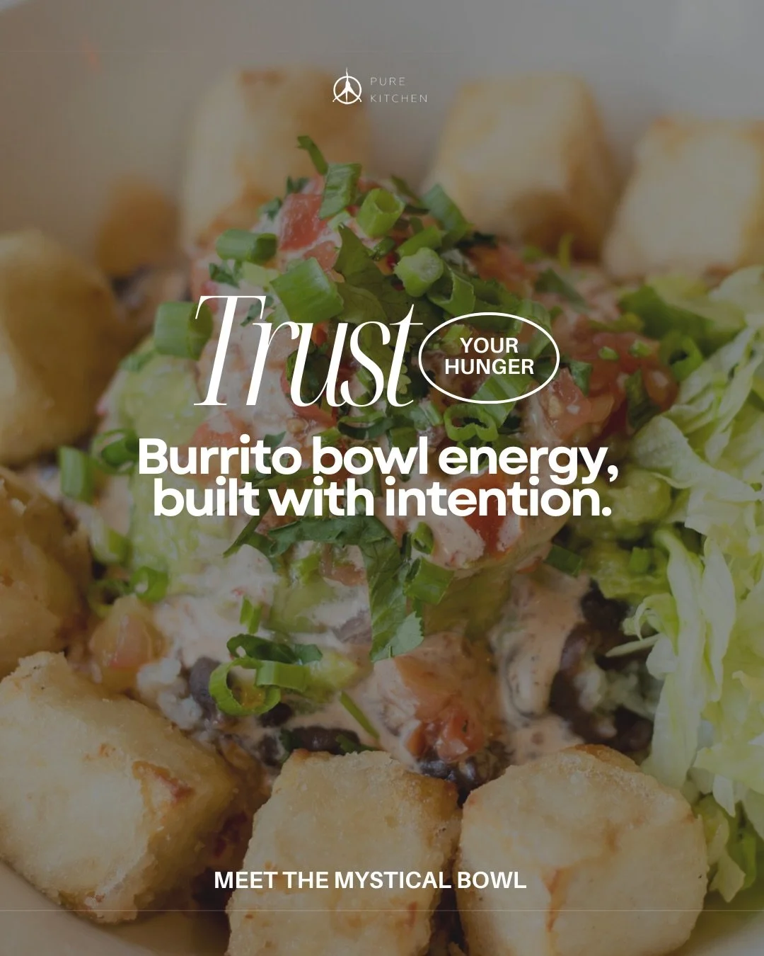 The Mystical Bowl has been on the menu for almost a decade for a reason. 

A little indulgent. 
Very satisfying.
Comfort food with balance. 

It&rsquo;s hearty.
It&rsquo;s nutrient-packed.
It&rsquo;s Pure Kitchen&rsquo;s protein hero.

Available at a