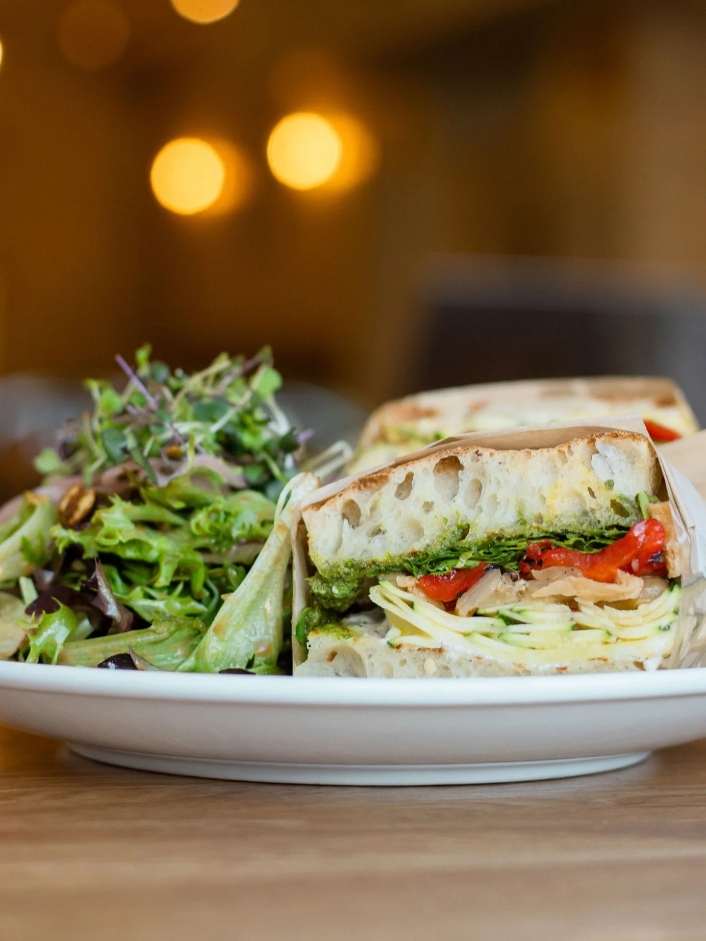 The Fearless Sandwich 

Our newest handheld to our brighter, tastier and health conscious menu!! 

Stuffed with whipped lemon ricotta, kale + pepita pesto, roasted red peppers, marinated eggplant, arugula, zucchini ribbons, all tucked into our herb f