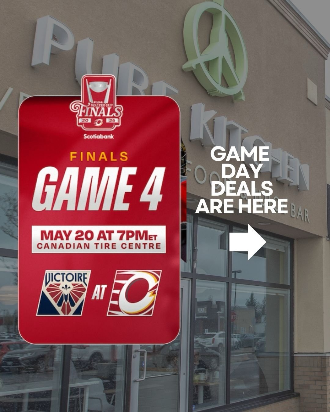 4:30PM until puck drop 🏒🥅

Reserve your table through the link in our bio and let&rsquo;s fuel up before the game with game day deals! 

👉 @purekitchenottawa 

Game day deals are exclusive to our Kanata location. 

GO CHARGE GO!