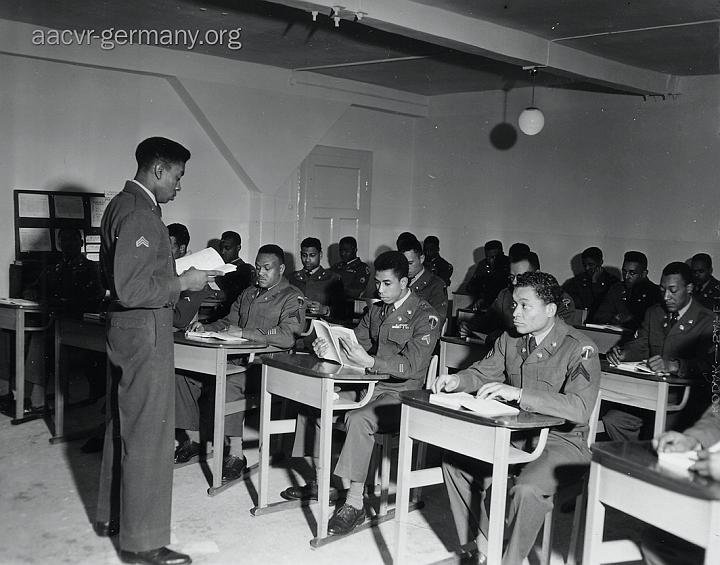 An English class taught to Personnel of the 76th T.T. Co by Cpl. Leroy Curtis. Frankfurt, Germany, February 26, 1951 (NARA).