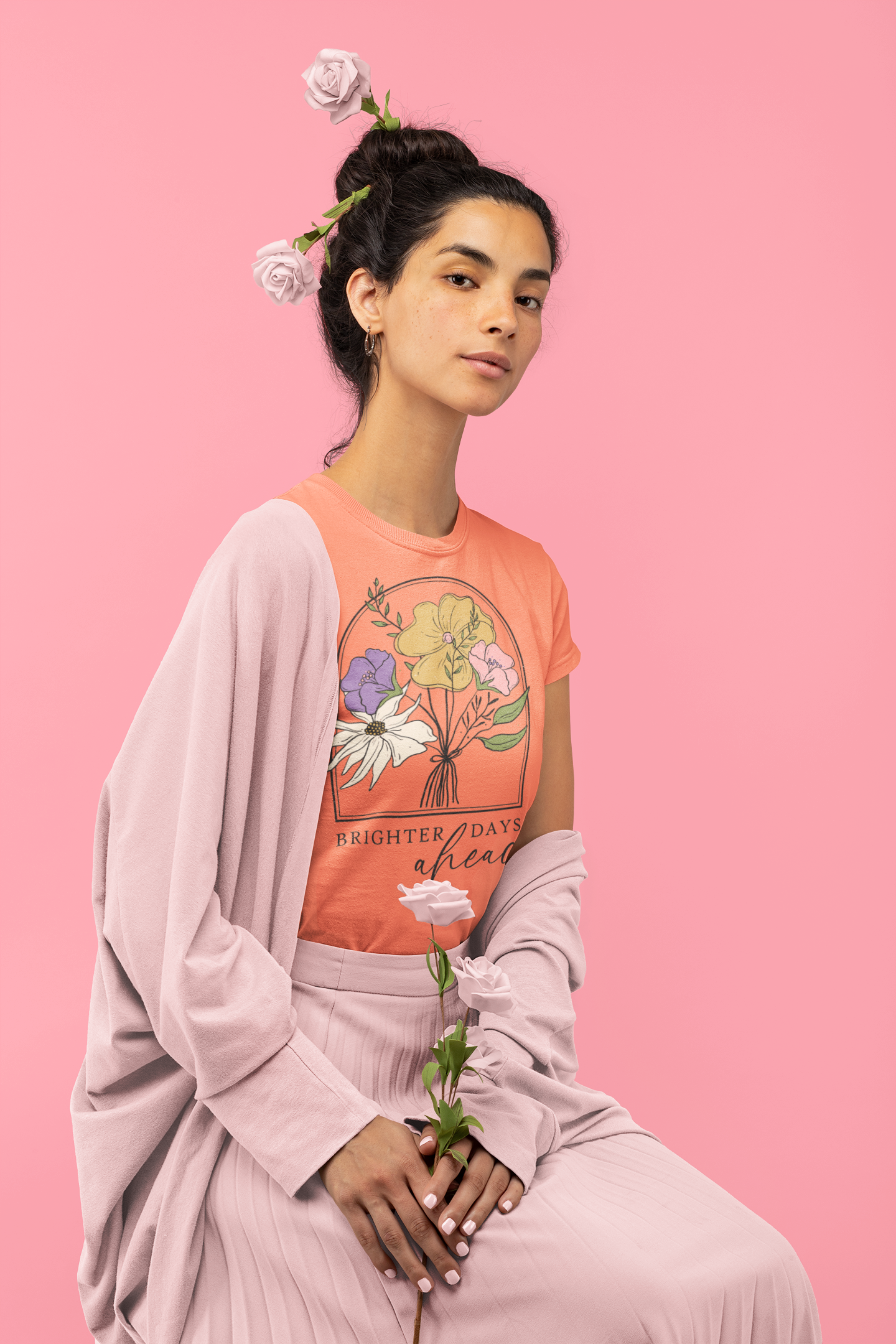 monochromatic-t-shirt-of-a-woman-holding-some-roses-32784.png