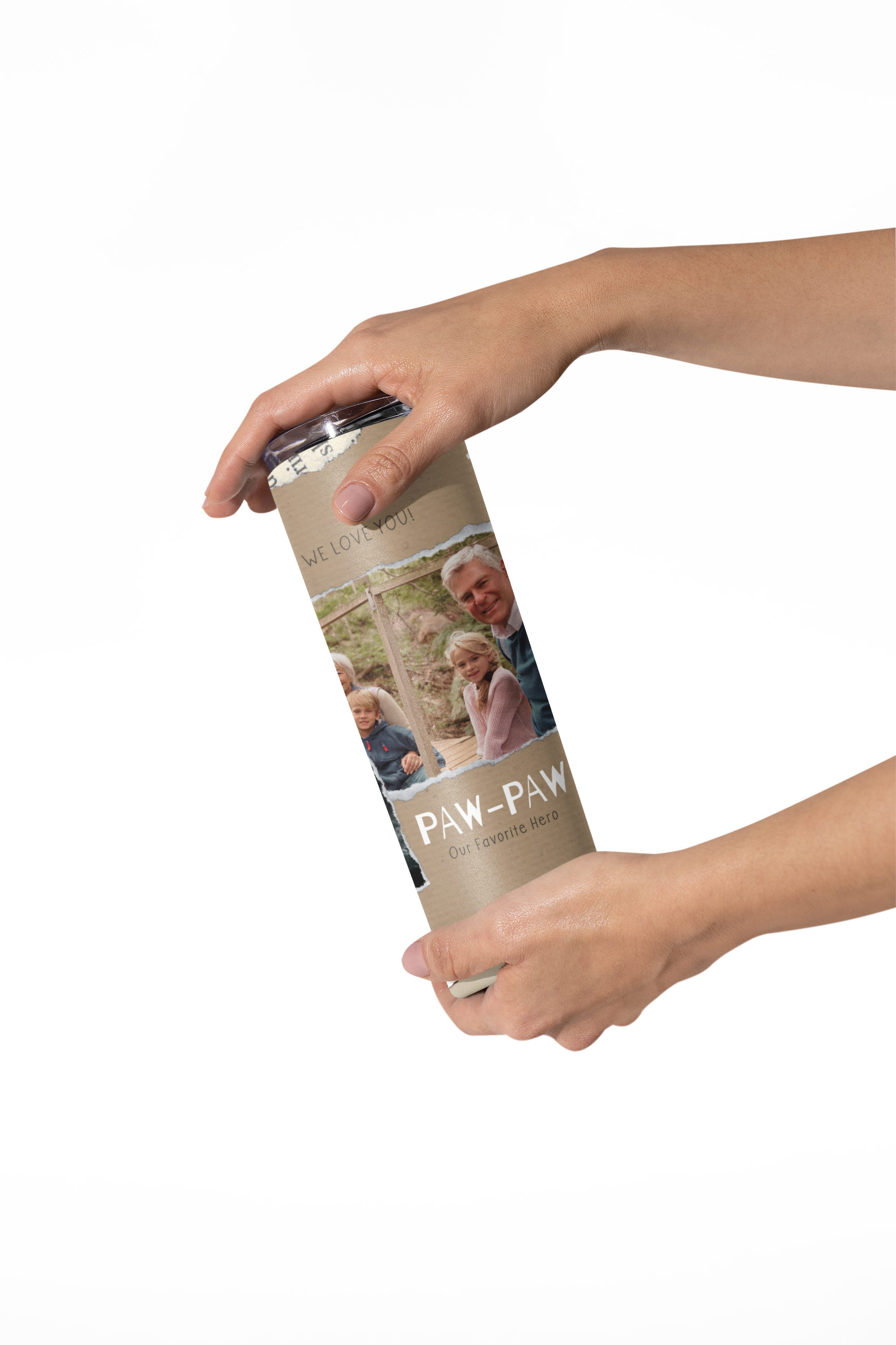pawpaw photo tumbler with hands