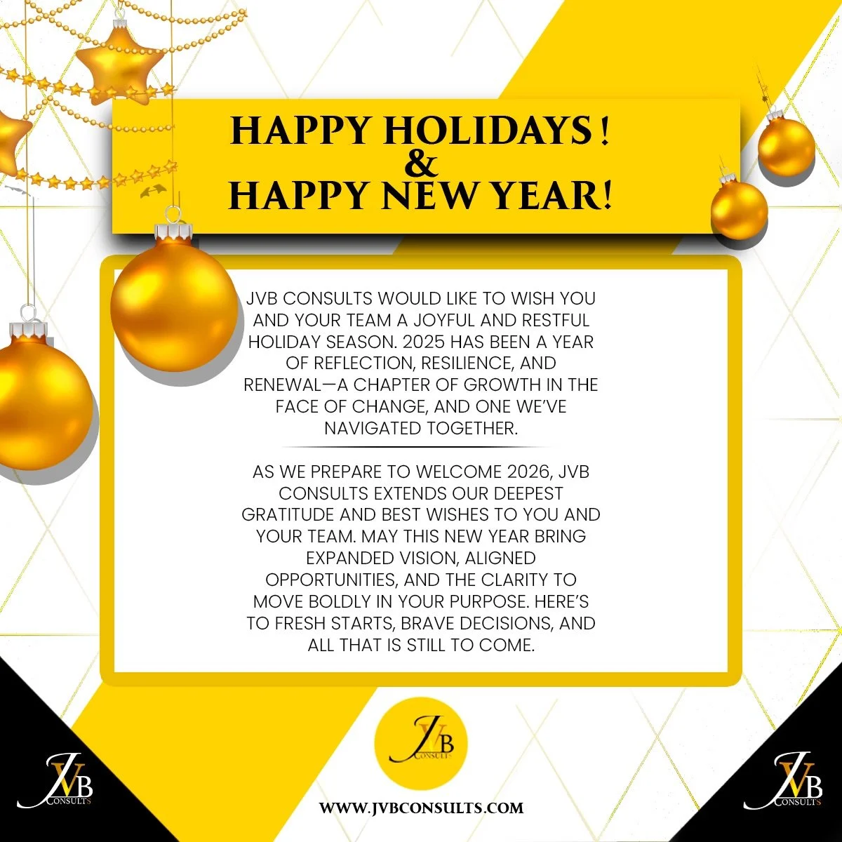 Happy Holidays From JVB Consults 🎄 

#JVBConsults #Holidays #Business #Entrepeneur